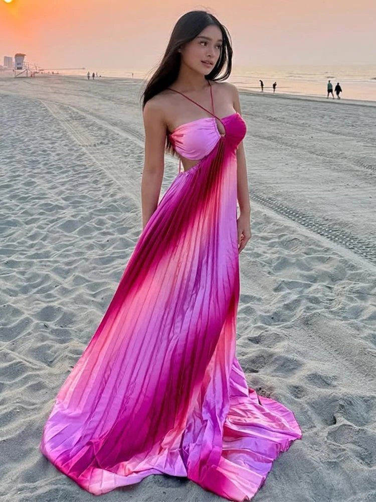 Lena strukturiertes plissiertes Maxikleid mit Ombré-Effekt