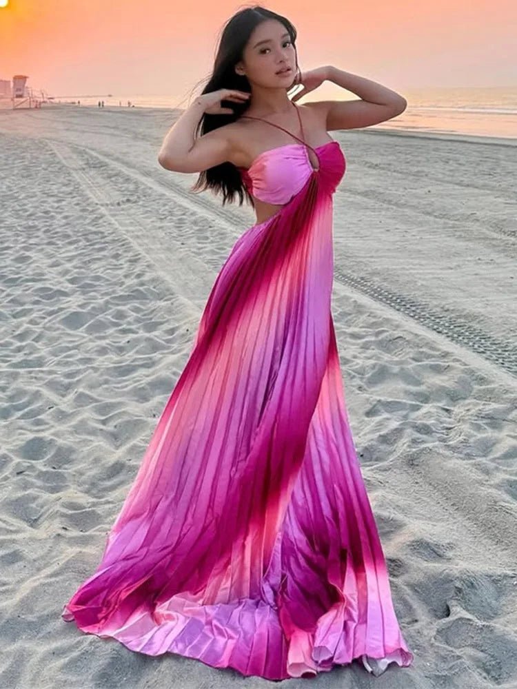 Lena strukturiertes plissiertes Maxikleid mit Ombré-Effekt