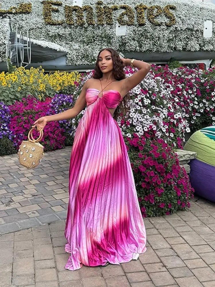 Lena strukturiertes plissiertes Maxikleid mit Ombré-Effekt