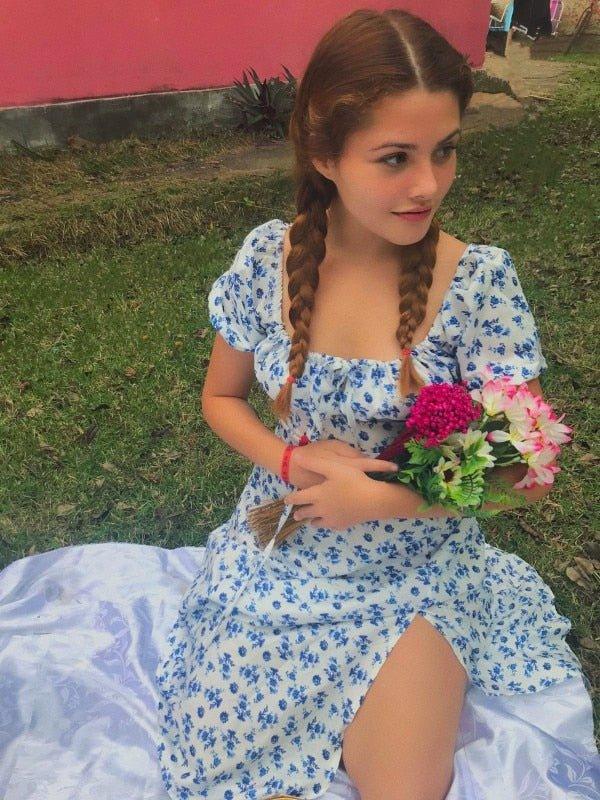 Lena Midikleid mit Puffärmeln und Blumenmuster