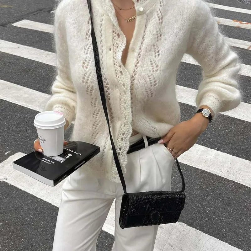 Lia weißer Spitzen-Strick-Cardigan