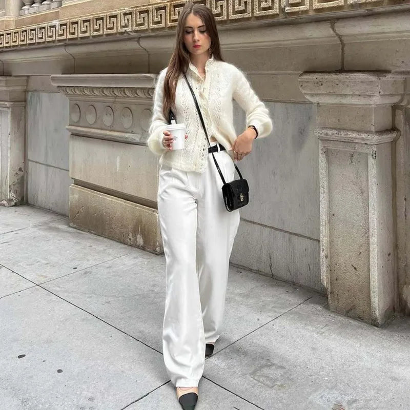 Lia weißer Spitzen-Strick-Cardigan