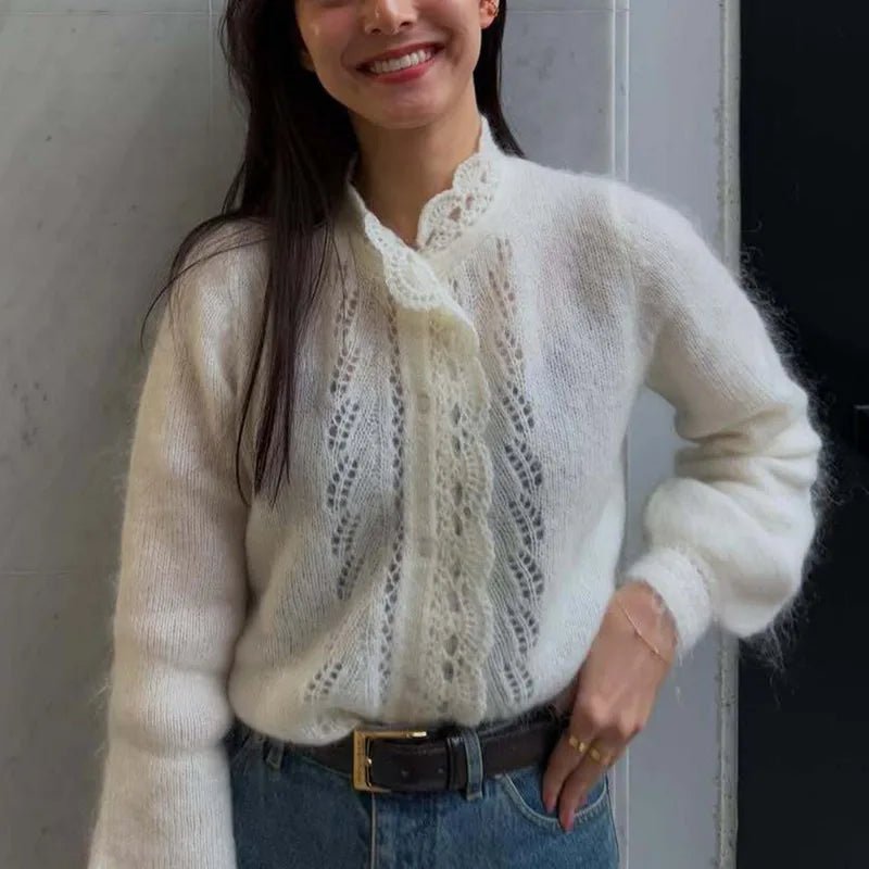 Lia weißer Spitzen-Strick-Cardigan