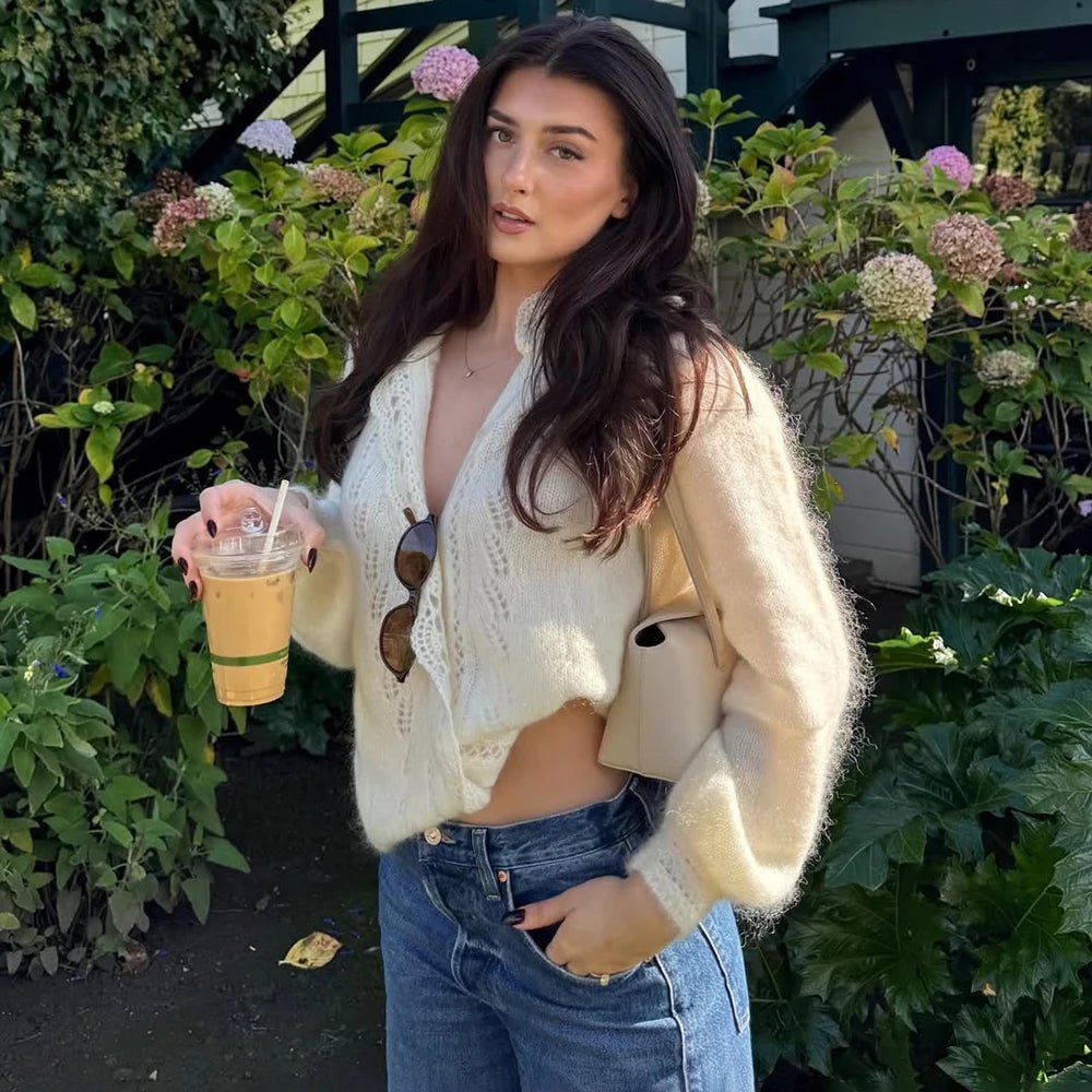 Lia weißer Spitzen-Strick-Cardigan