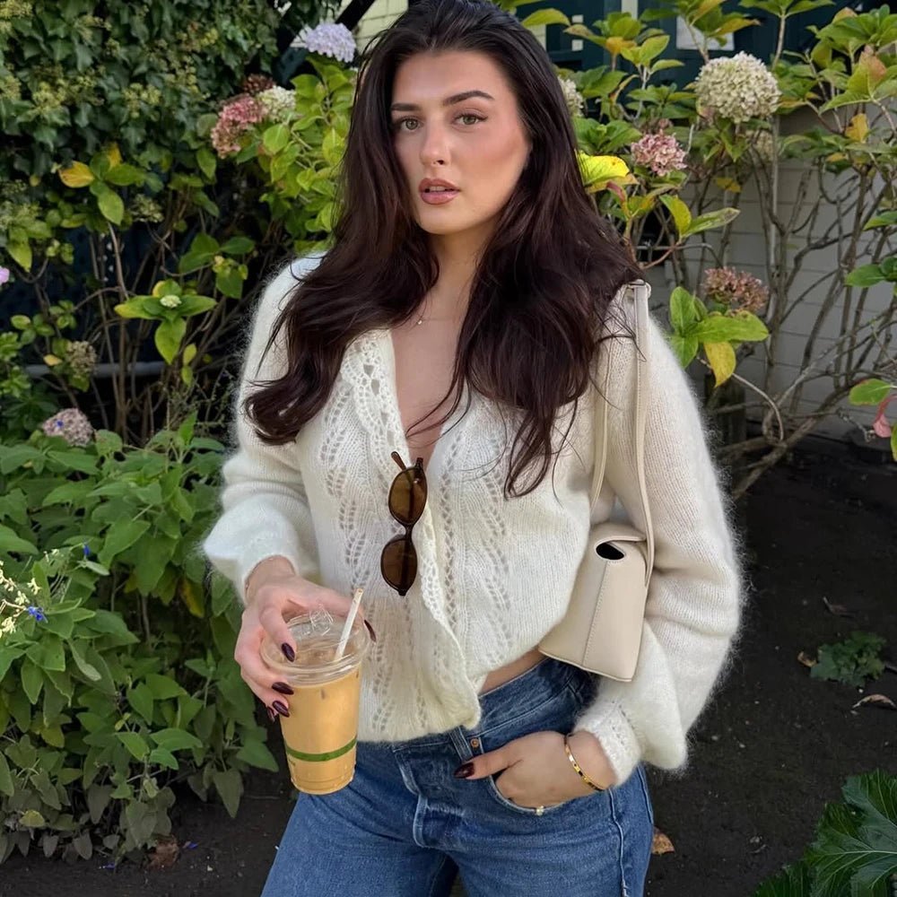 Lia weißer Spitzen-Strick-Cardigan