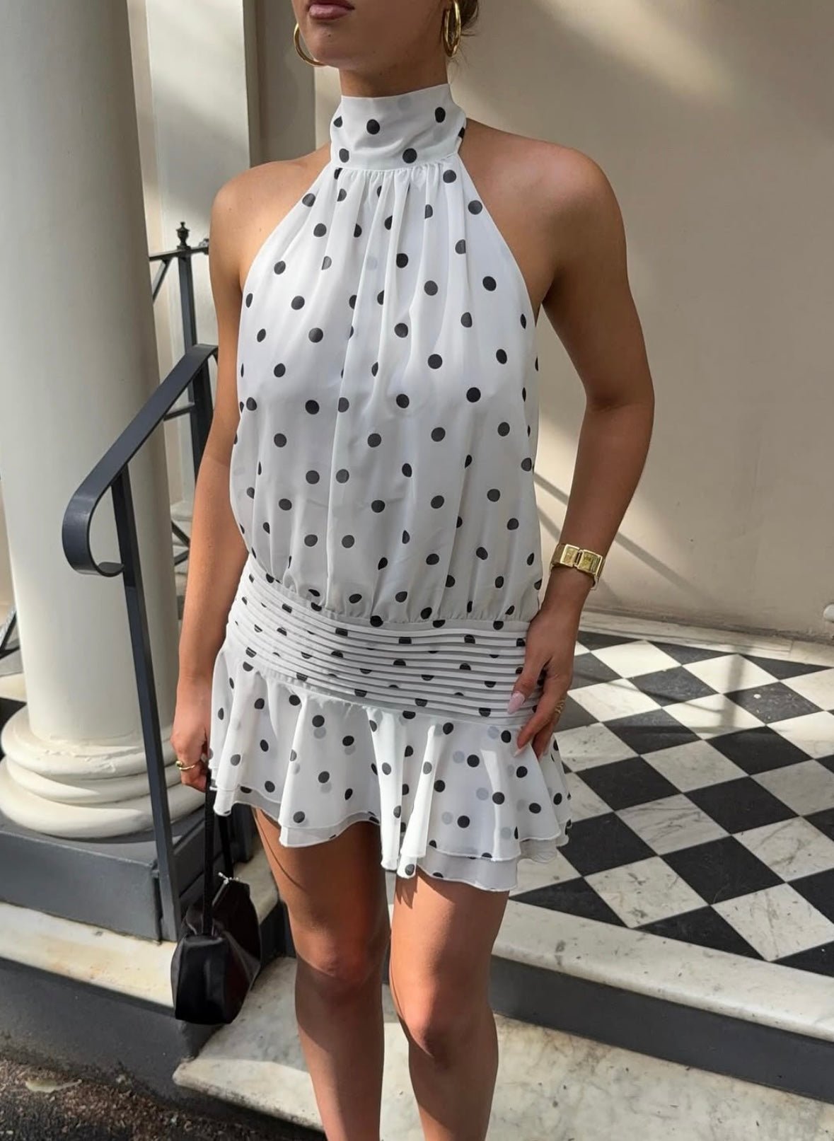 Lianna Mini-Kleid mit Neckholder-Ausschnitt und Tupfenmuster