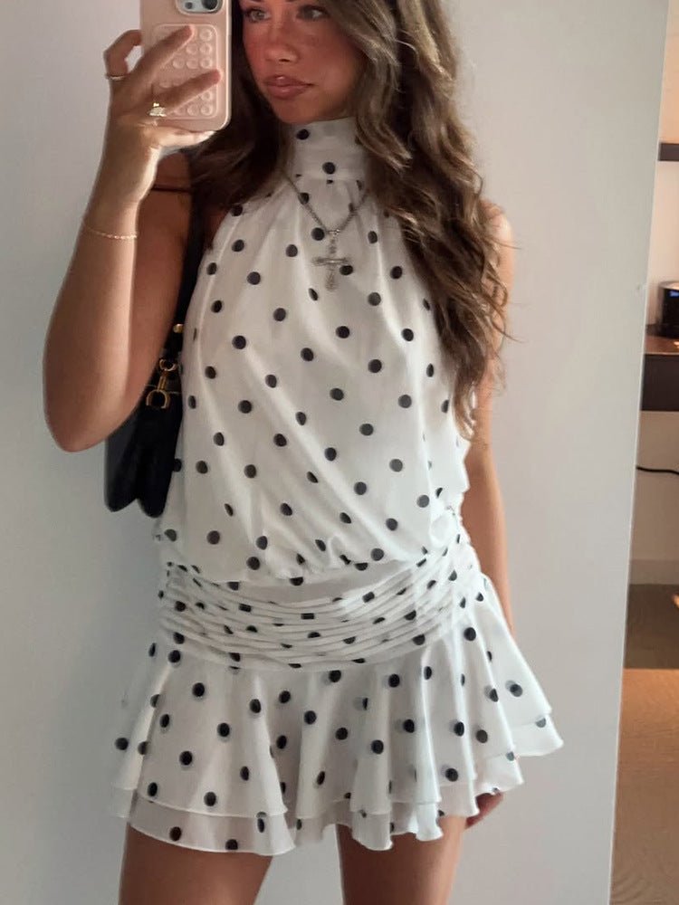 Lianna Mini-Kleid mit Neckholder-Ausschnitt und Tupfenmuster