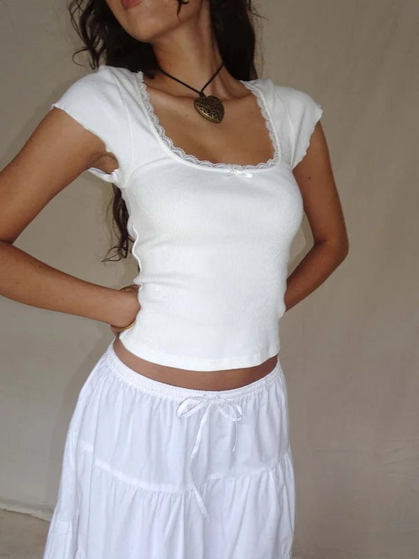 Liberty Crop-Top mit Spitzenbesatz