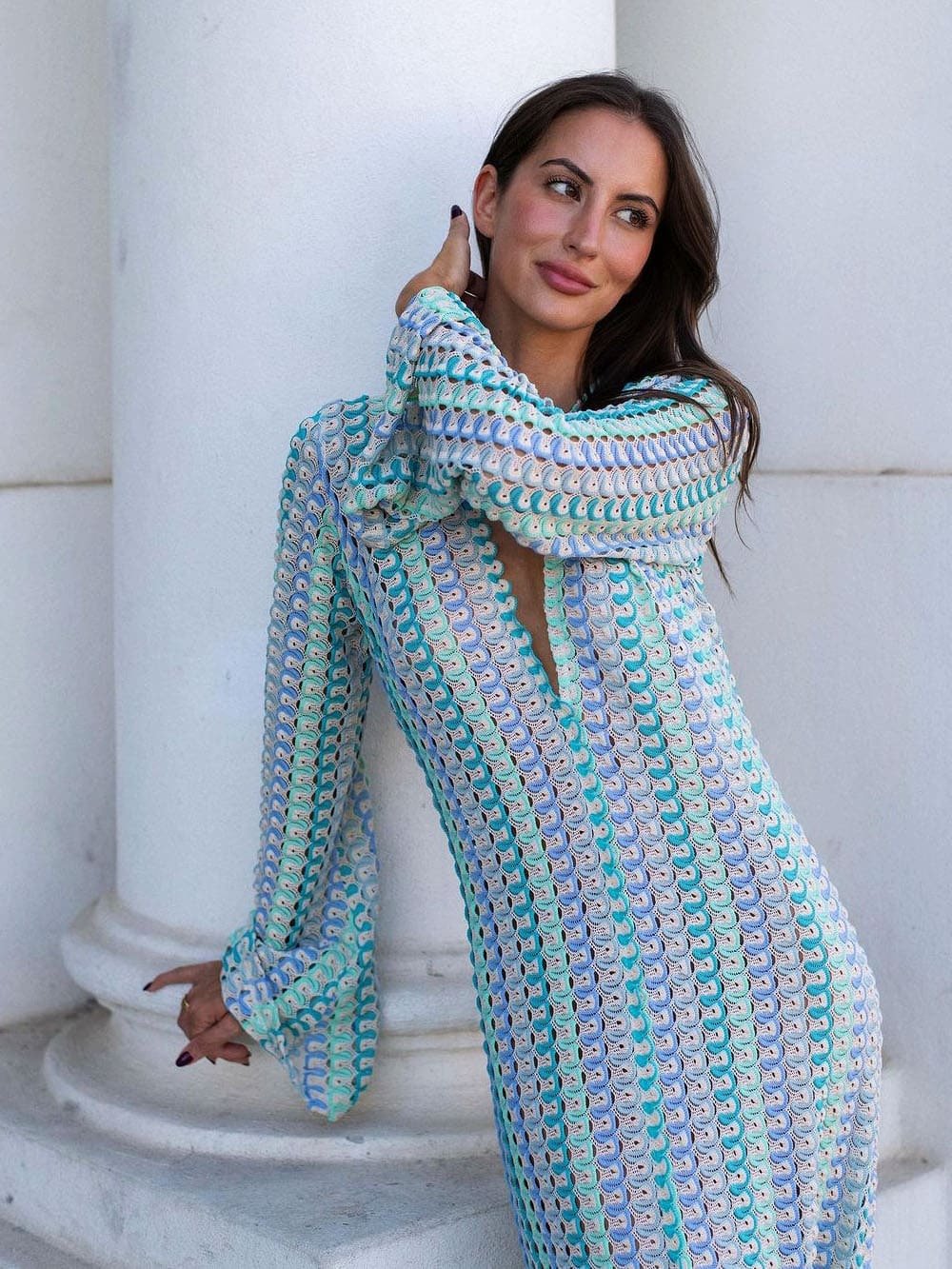 Liekes gehäkeltes Maxikleid mit Streifen