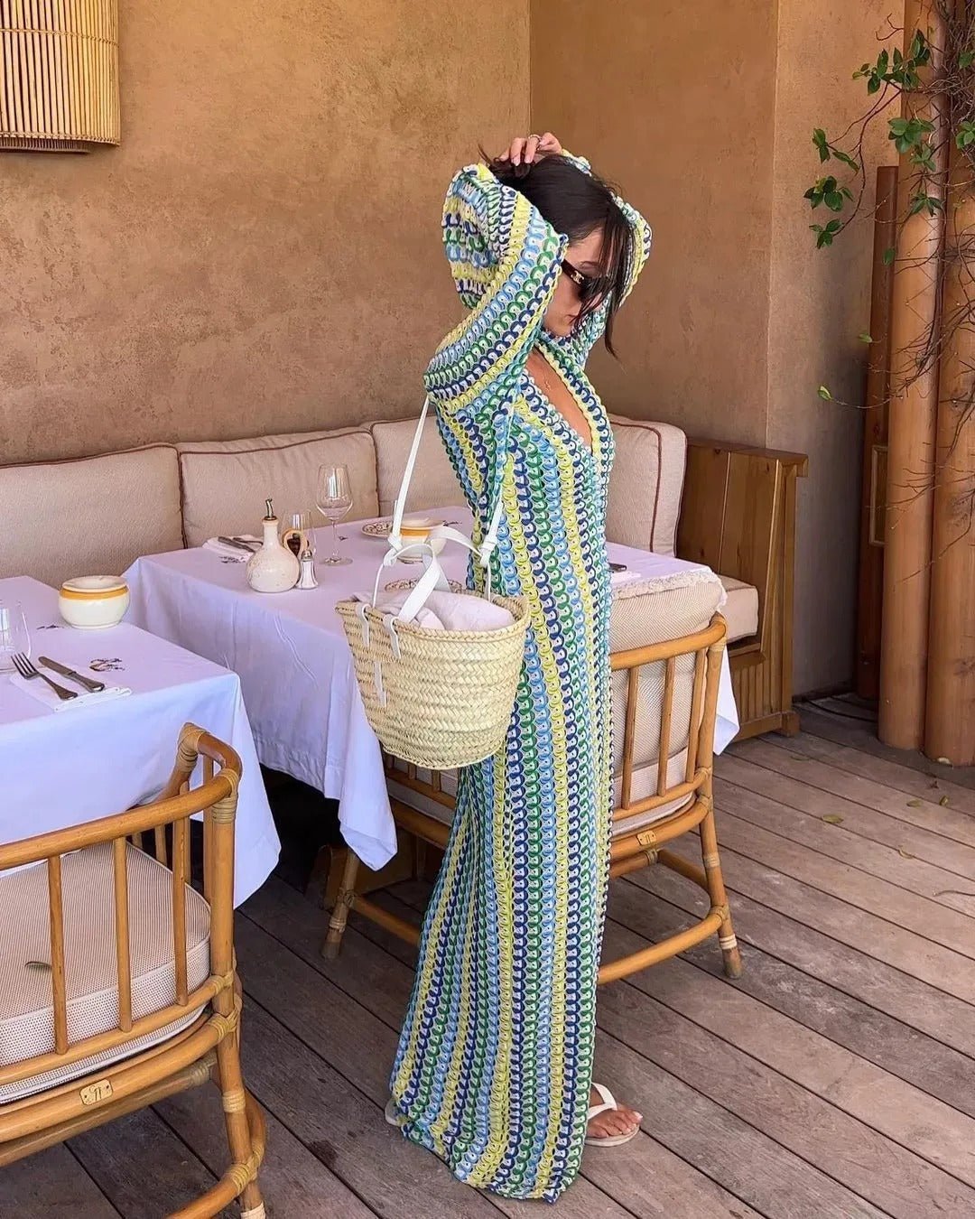 Liekes gehäkeltes Maxikleid mit Streifen