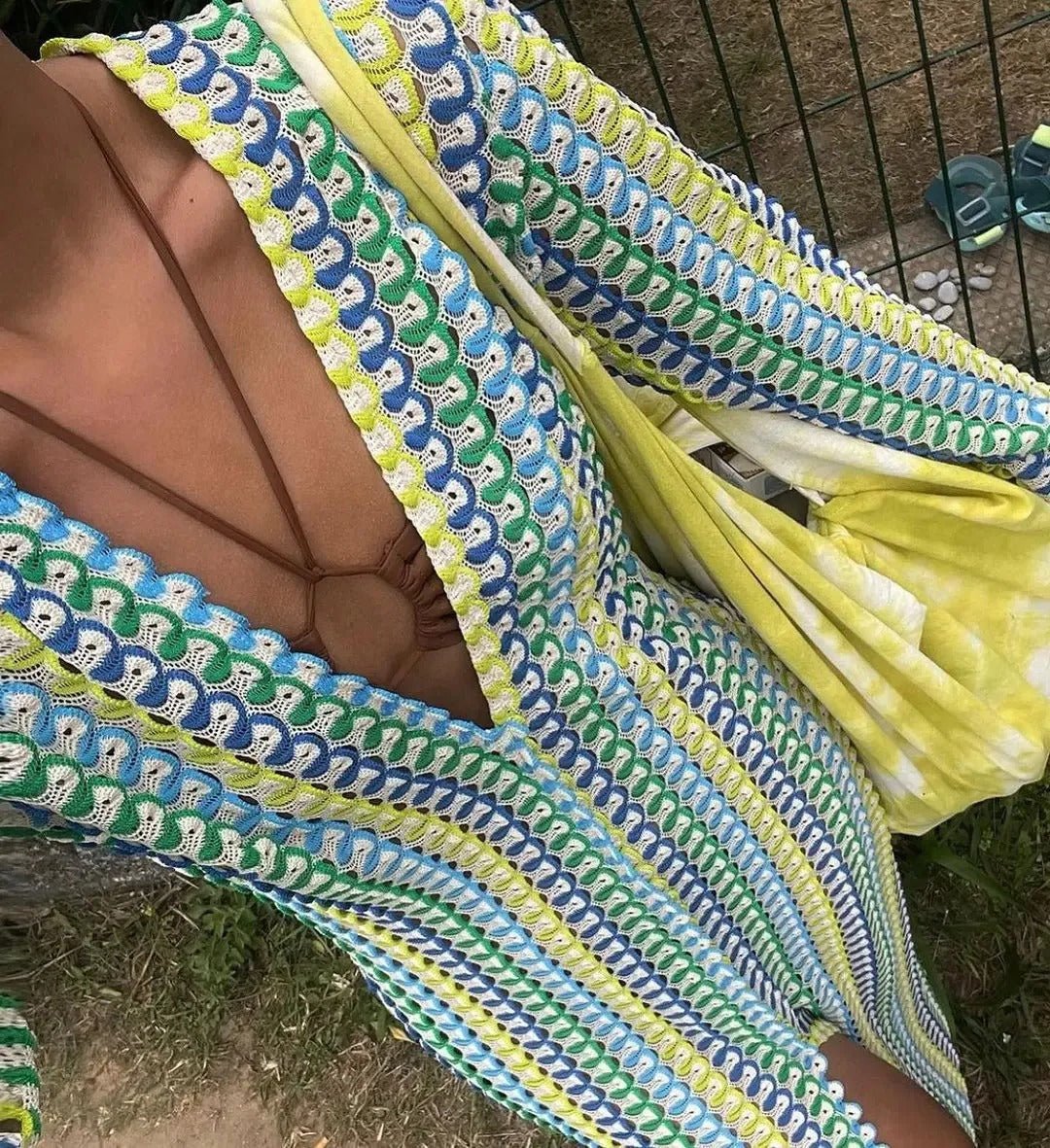 Liekes gehäkeltes Maxikleid mit Streifen