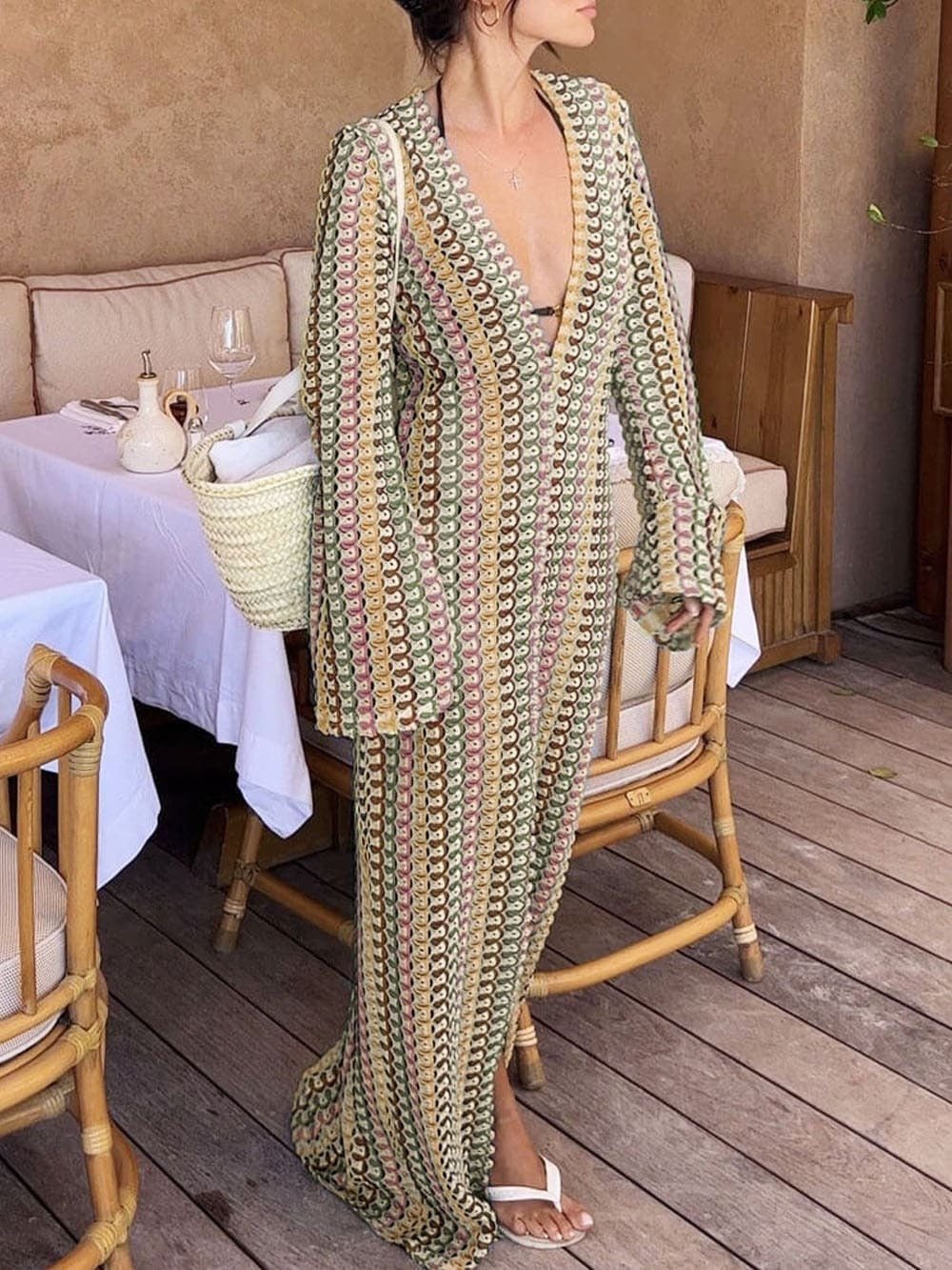 Liekes gehäkeltes Maxikleid mit Streifen