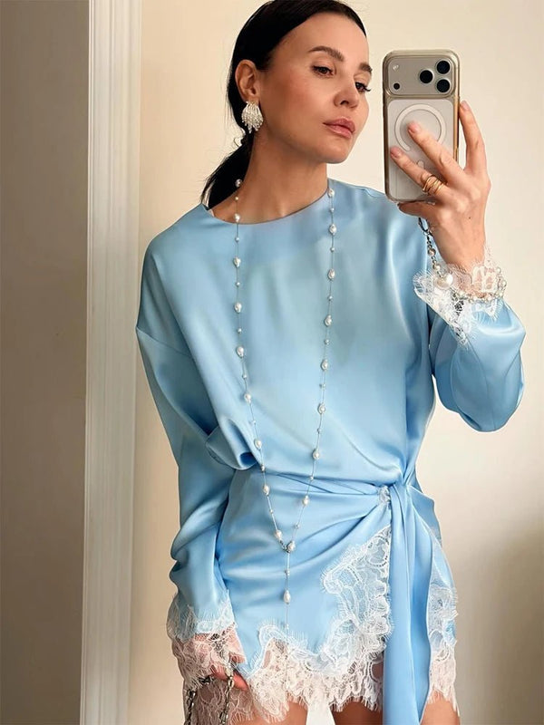 Linda Lace Satin Tie-Detail Dress