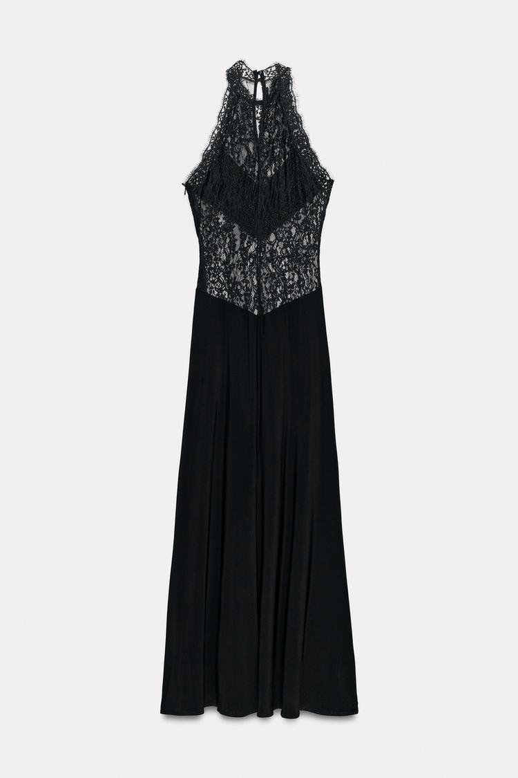 Lindsay transparentes Spitzen-Maxikleid mit Neckholder-Ausschnitt