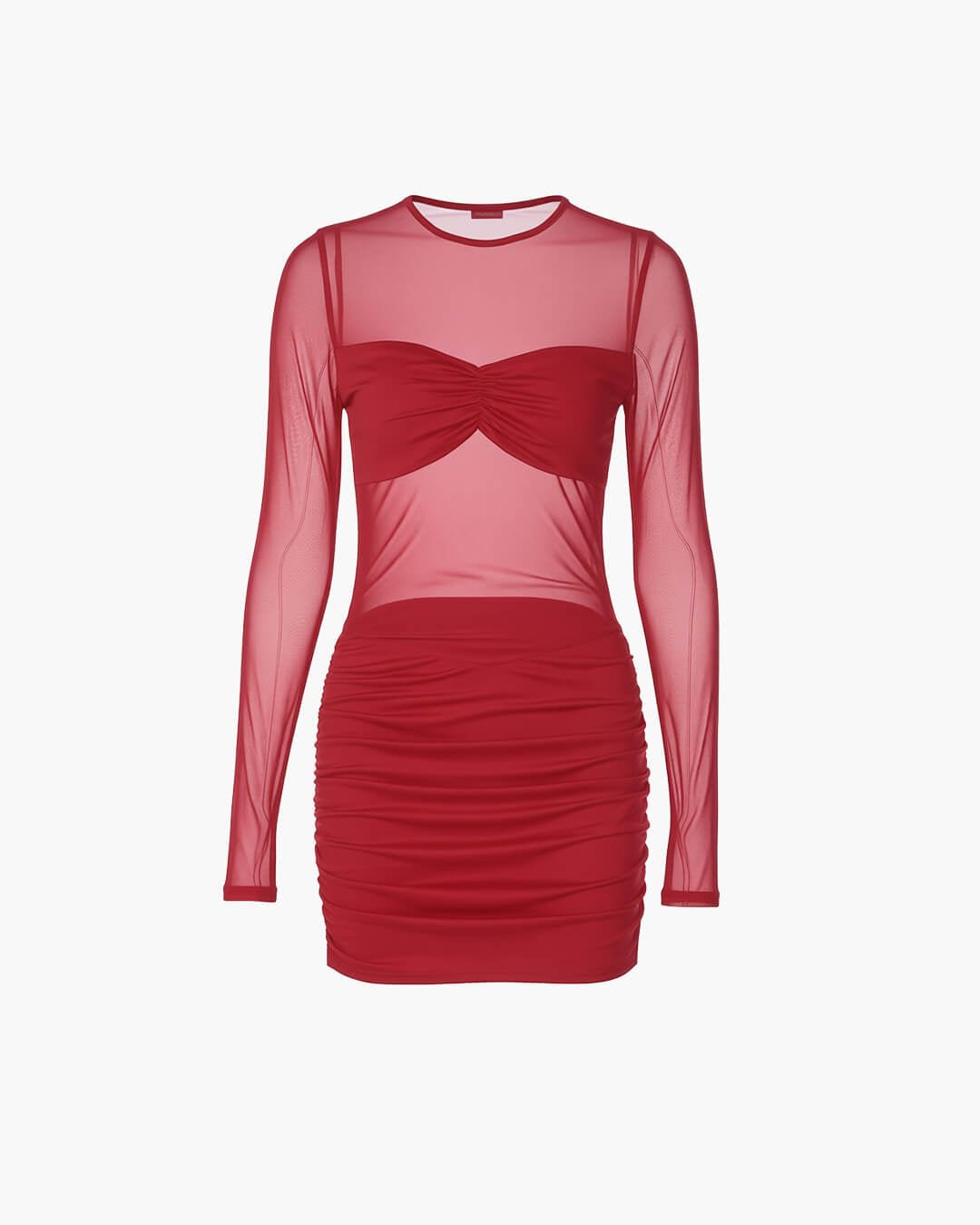 Lindy gerafftes Mini-Kleid aus transparentem Mesh