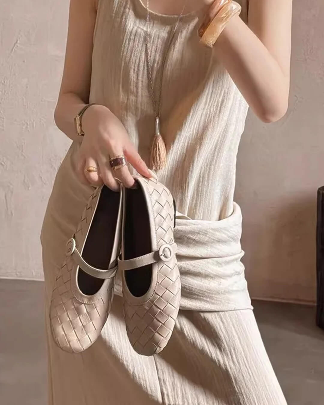 Lisbeth Flache Schuhe aus geflochtenem Leder