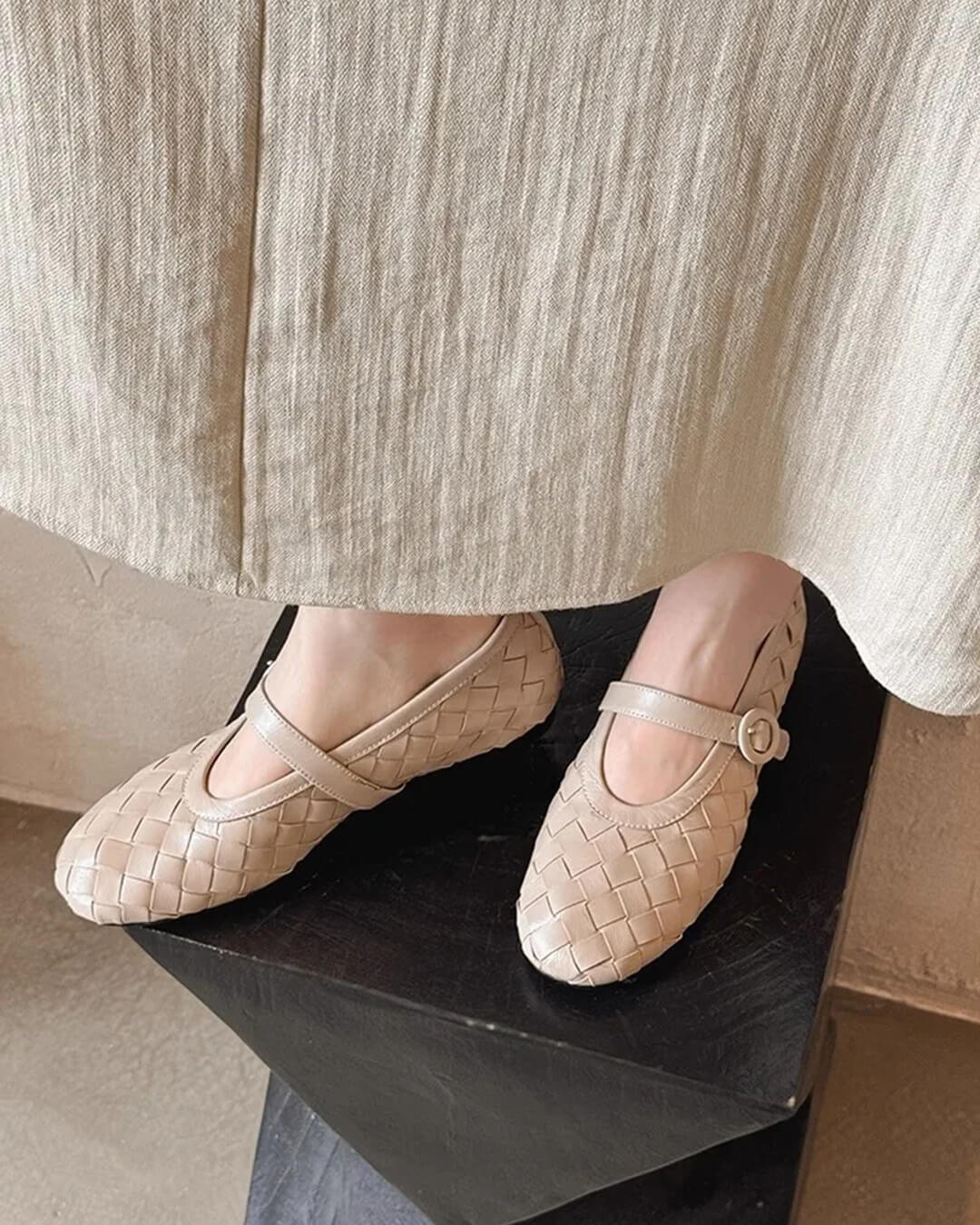 Lisbeth Flache Schuhe aus geflochtenem Leder