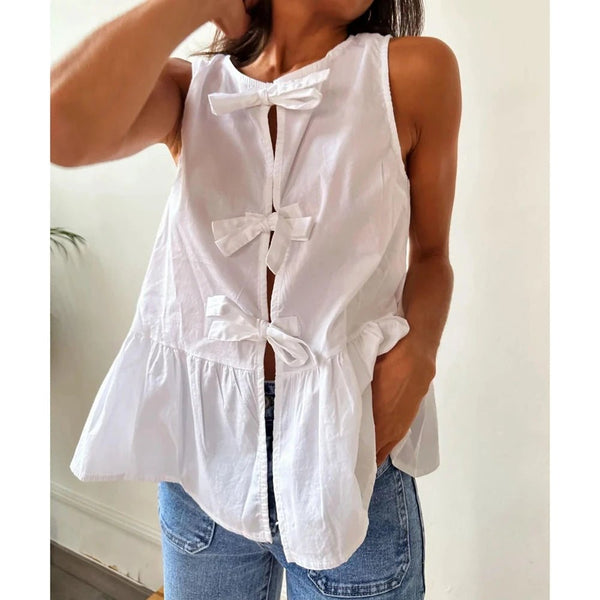Lisette Tanktop mit Schößchen und Schleifenband