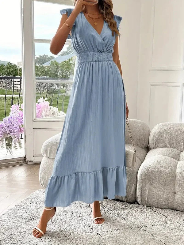 Livia Schwarzes Swingkleid mit V-Ausschnitt und Rüschen