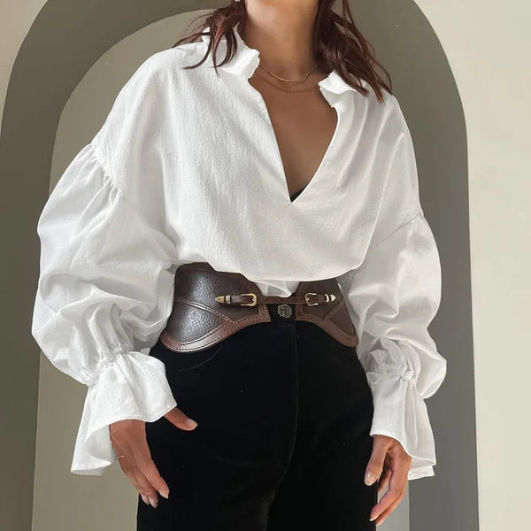 Lola V-Neck Puff Long Sleeve Blouse
