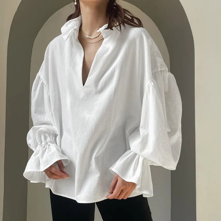 Lola V-Neck Puff Long Sleeve Blouse