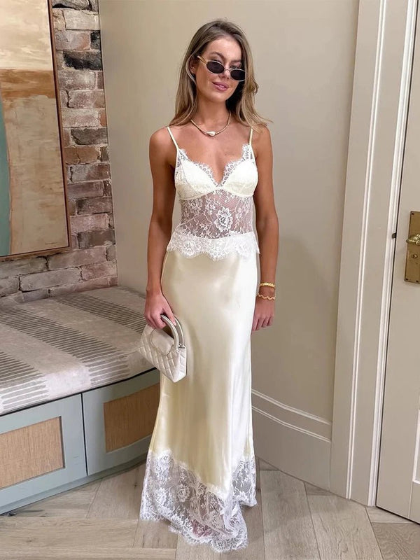 Lora Satin-Spitzenkleid mit Carmen-Ausschnitt