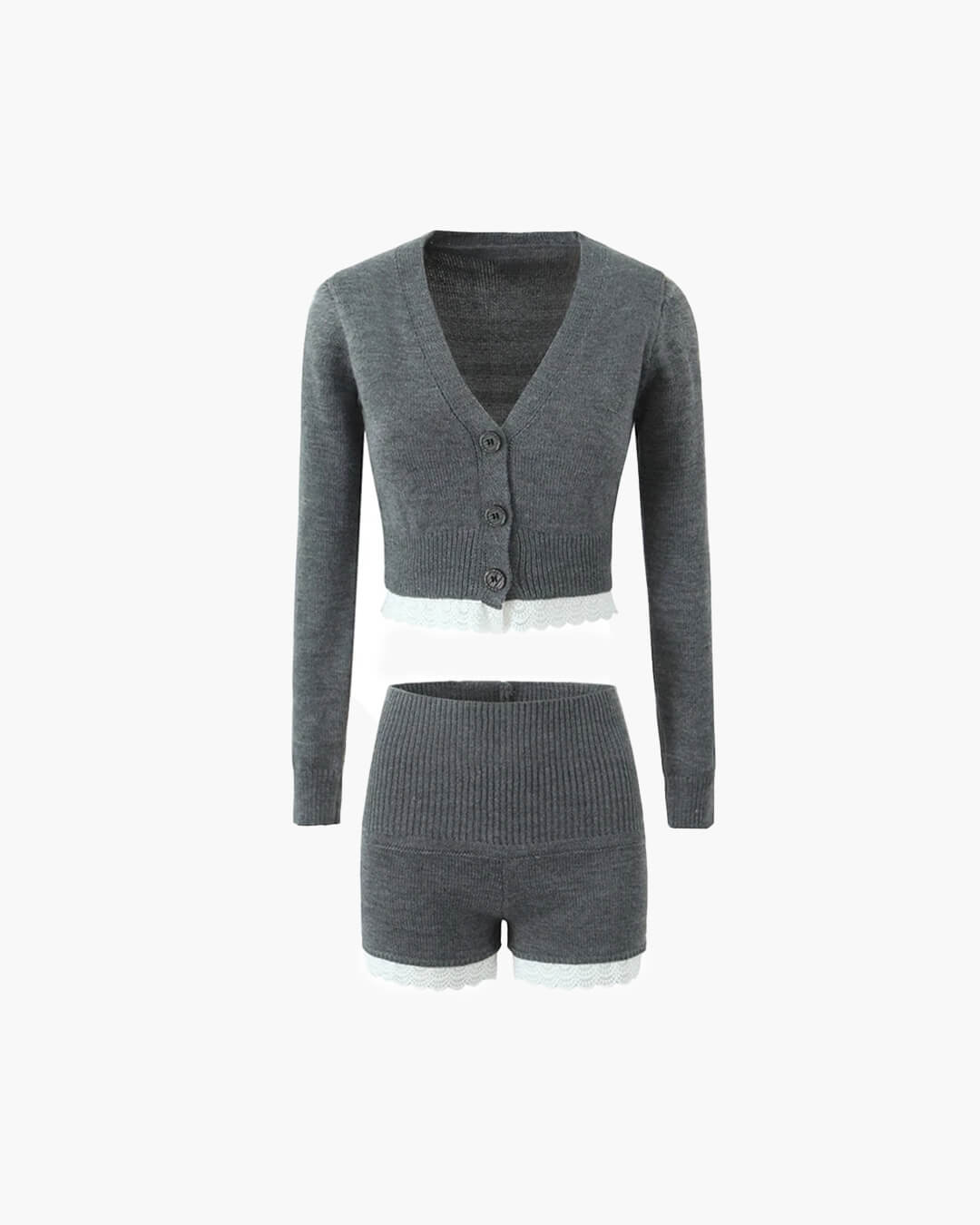 Lucy Cardigan-Shorts-Set mit Spitzenbesatz