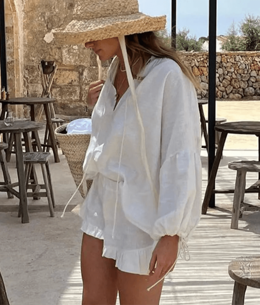Shorts-Set Luna mit Langarmoberteil und Rüschen