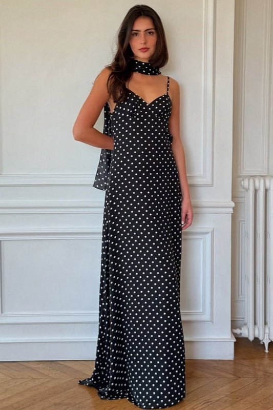 Madeline rückenfreies Maxikleid mit Polka-Dots