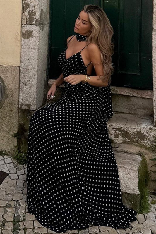Madeline rückenfreies Maxikleid mit Polka-Dots