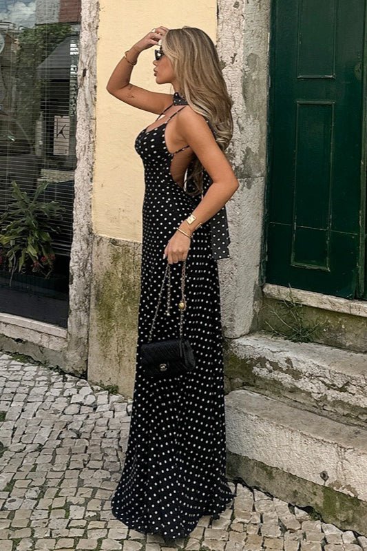 Madeline rückenfreies Maxikleid mit Polka-Dots