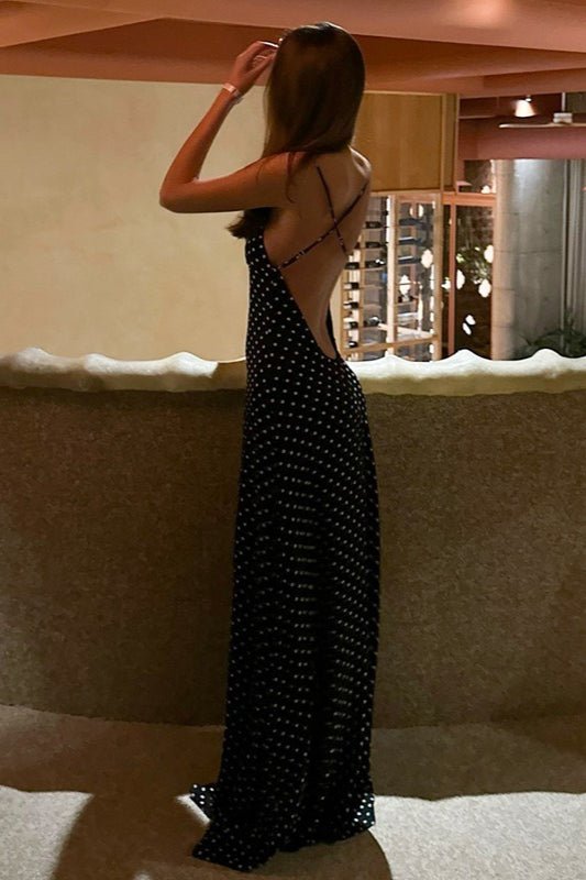 Madeline rückenfreies Maxikleid mit Polka-Dots