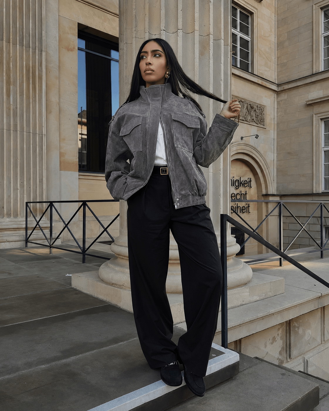 Marianne High Neck Suede Pocket Jacket