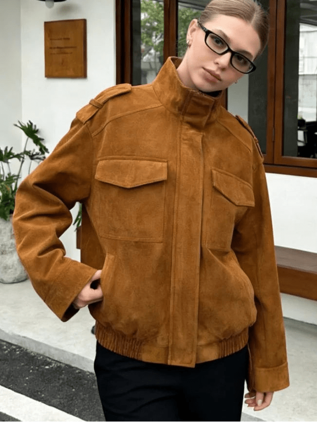 Marianne High Neck Suede Pocket Jacket