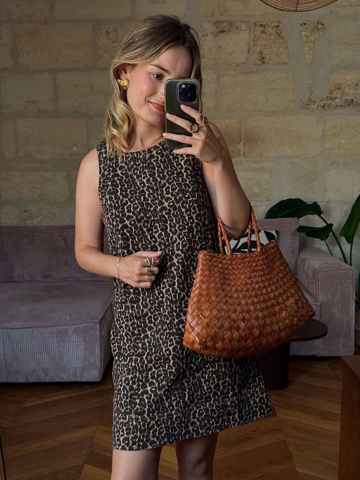 Marissa geflochtene Tasche aus veganem Leder, mittel