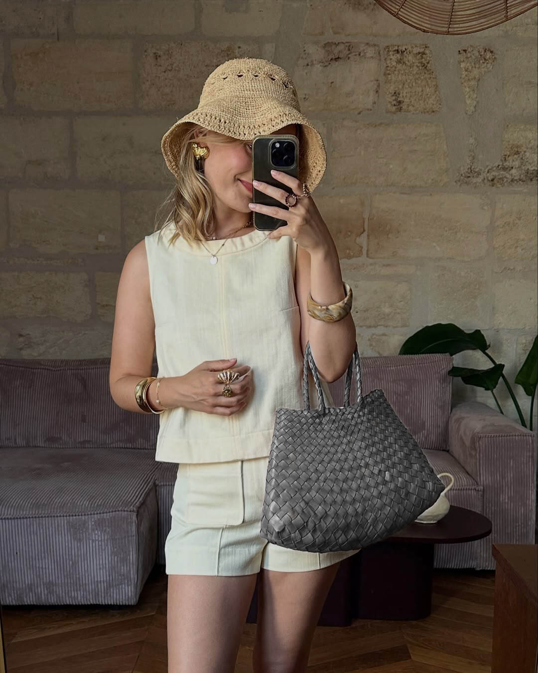 Marissa geflochtene Tasche aus veganem Leder, mittel