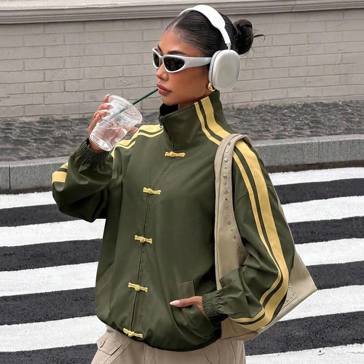 Mary übergroße Jacke mit Mandarin-Streifen