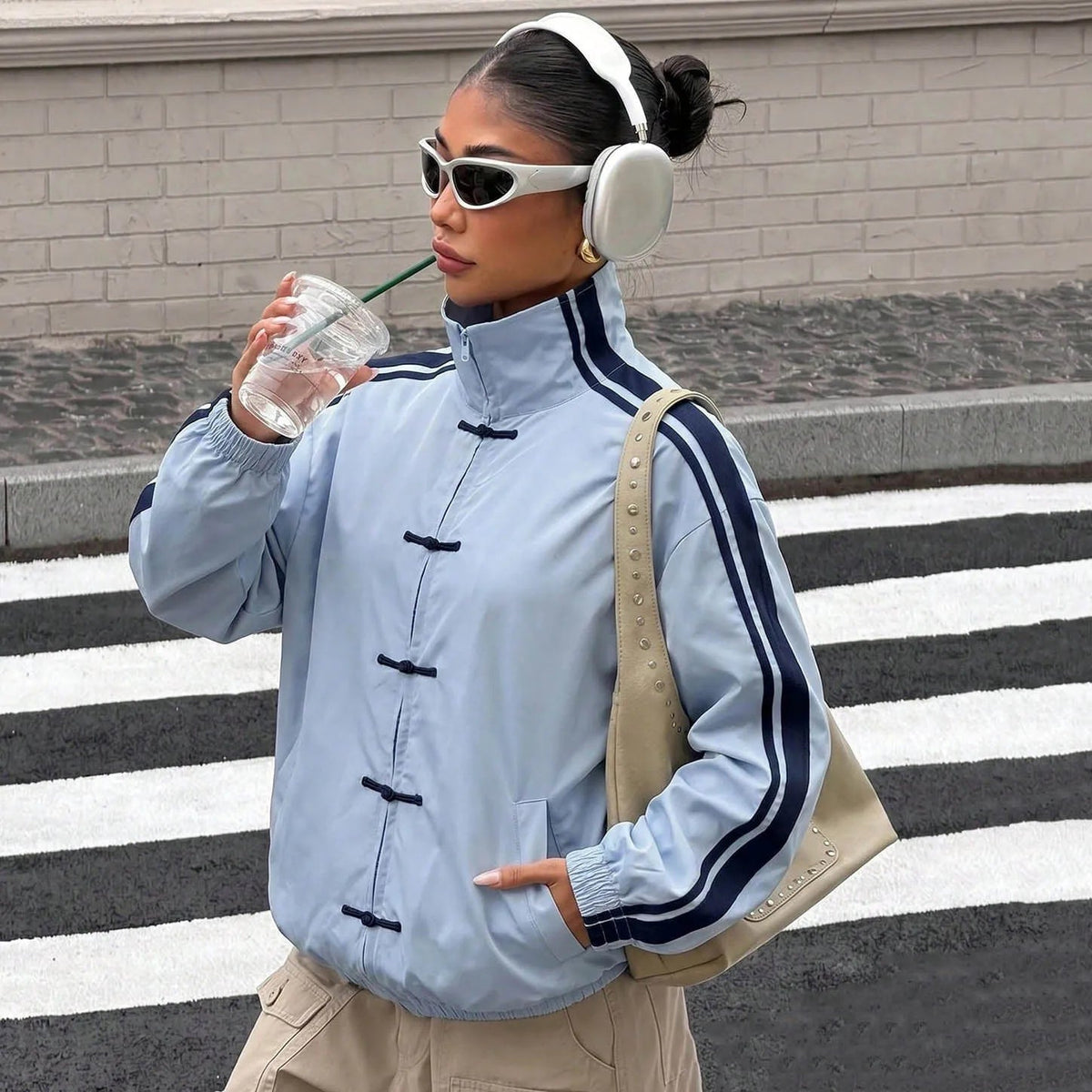 Mary übergroße Jacke mit Mandarin-Streifen