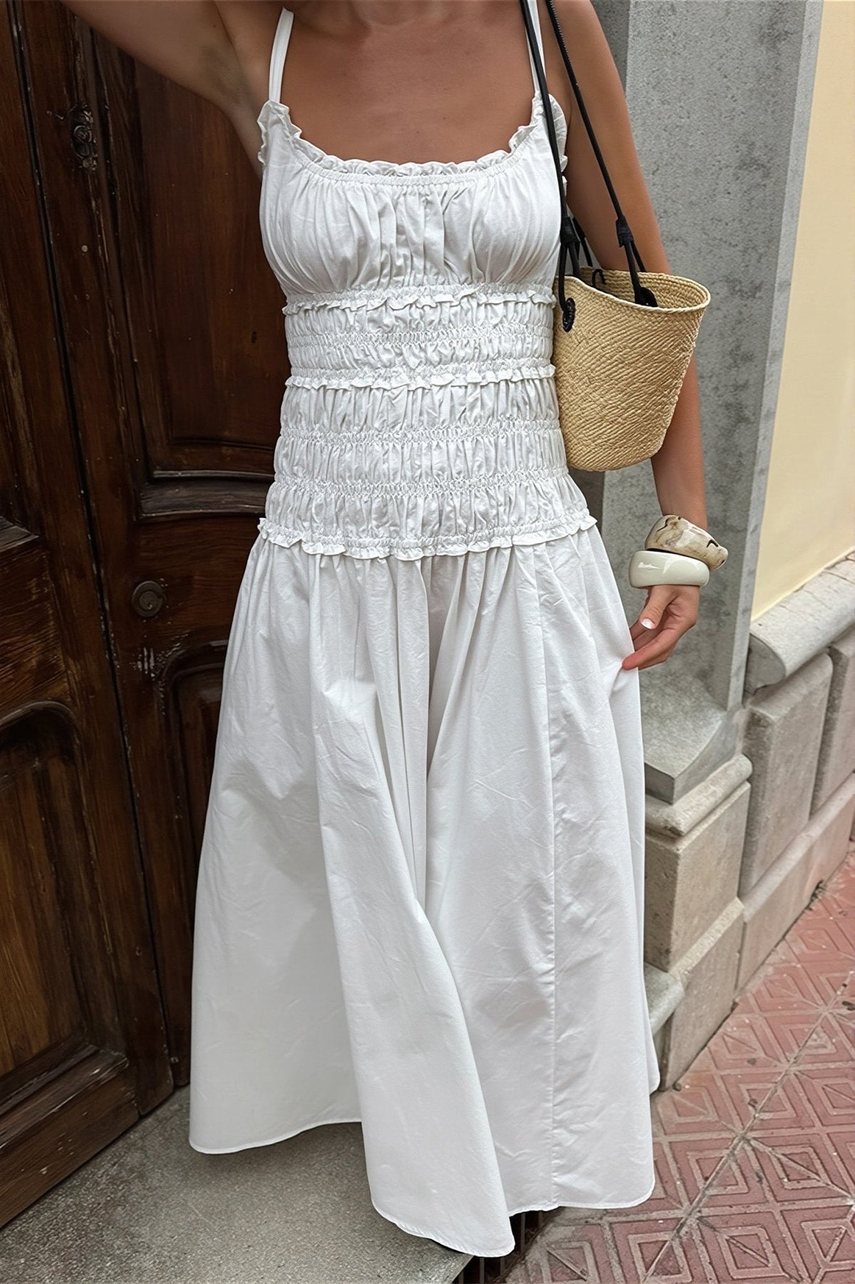 Mary Figurbetontes Maxikleid mit eckigem Ausschnitt
