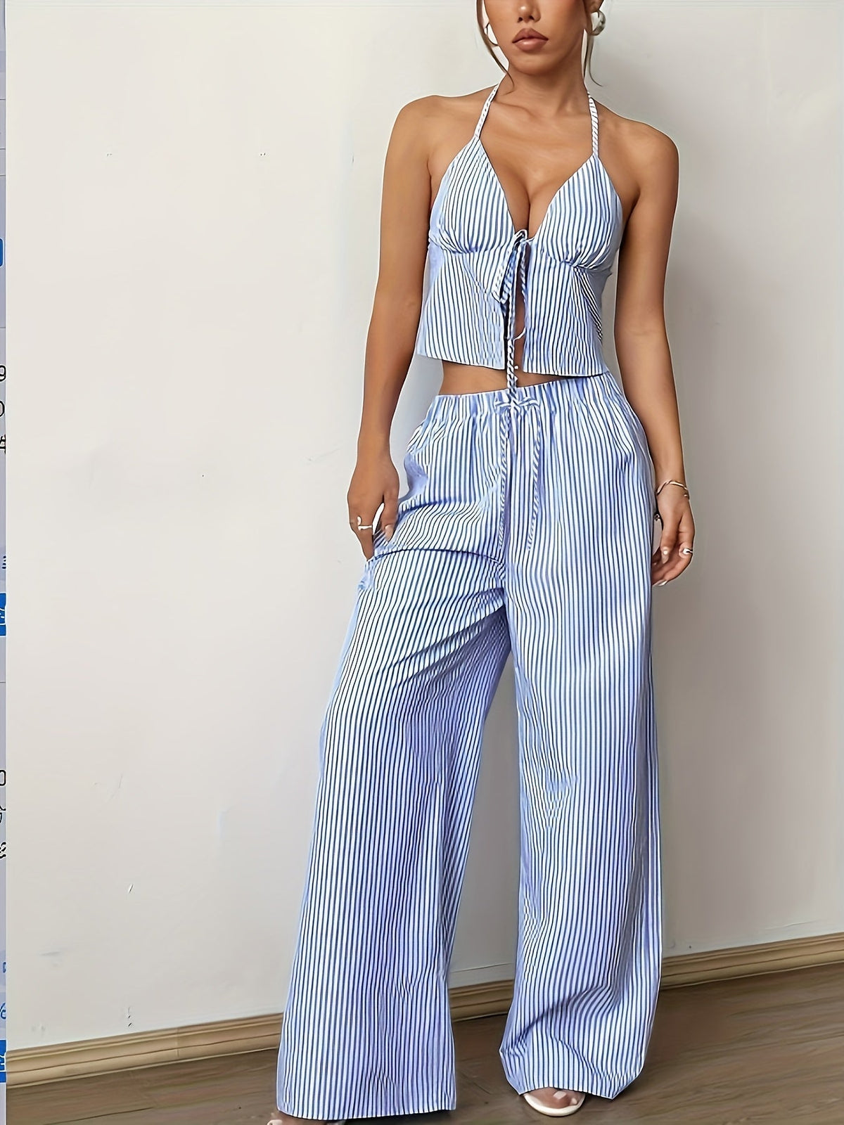 Mary gestreiftes Neckholder-Top-Set
