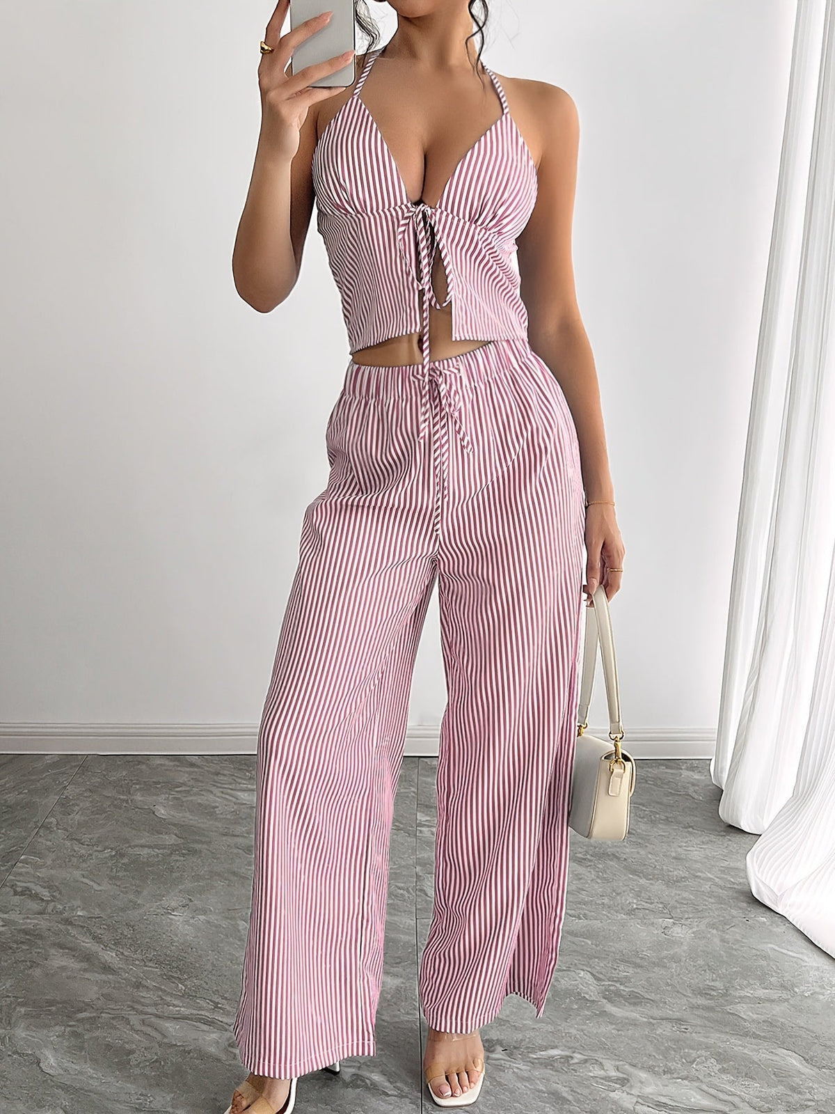 Mary gestreiftes Neckholder-Top-Set