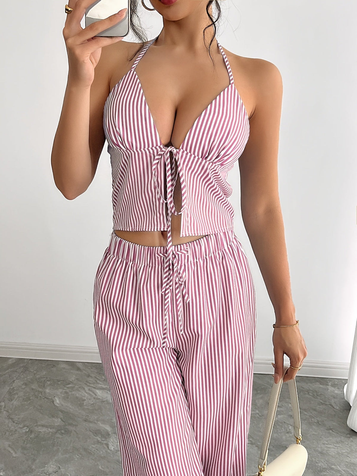 Mary gestreiftes Neckholder-Top-Set