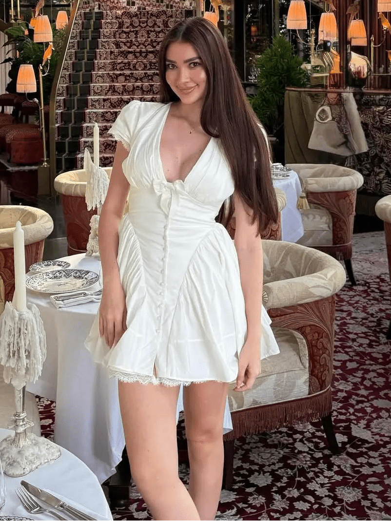 Mia Minikleid mit Schleife und V-Ausschnitt