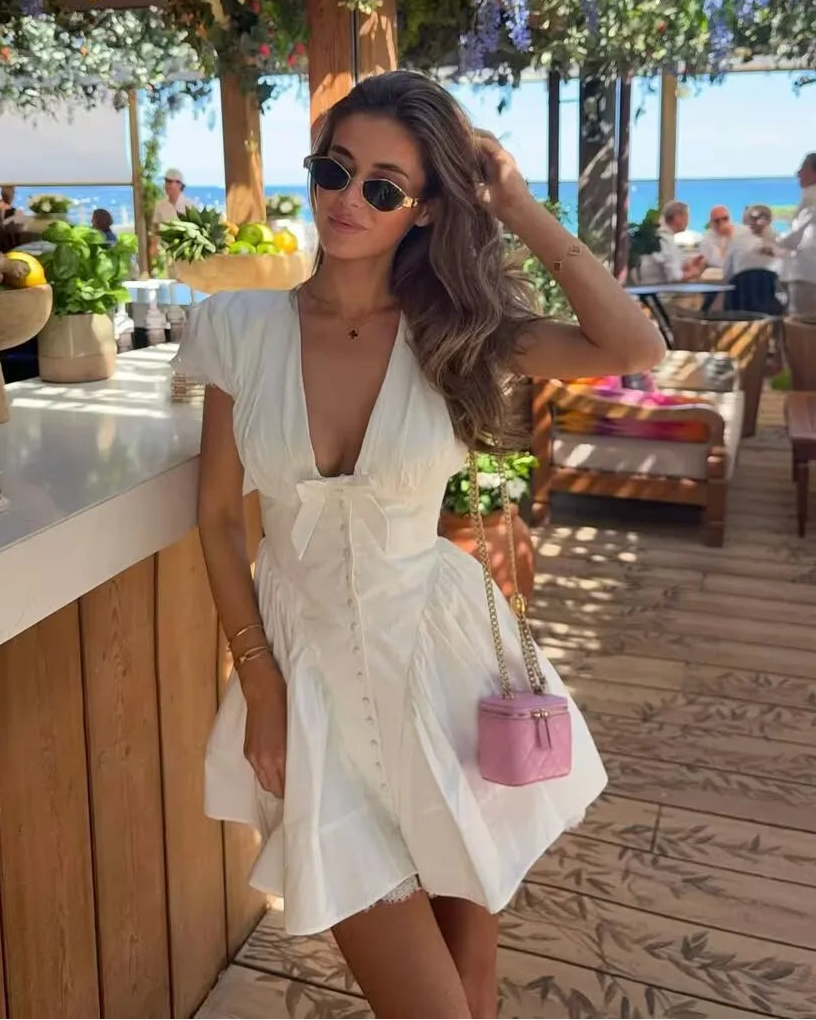 Mia Minikleid mit Schleife und V-Ausschnitt