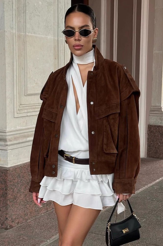 Mila Wildlederjacke mit breiten Schultern