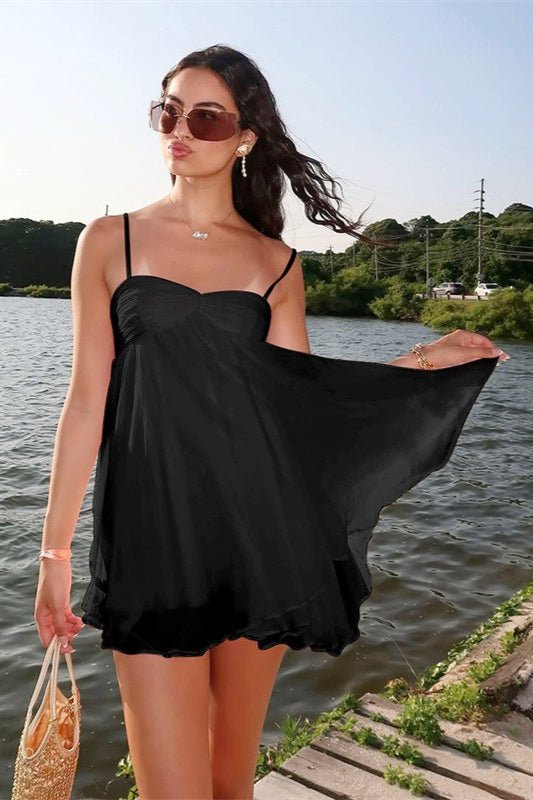 Mireille Chiffon-Minikleid mit schulterfreiem Ausschnitt