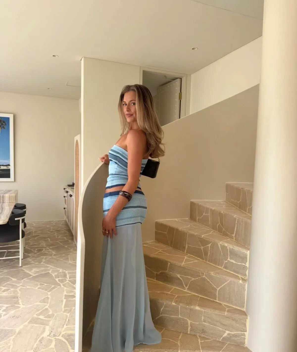 Miriam gestreiftes Bandeau-Top- und transparenter Rock-Set