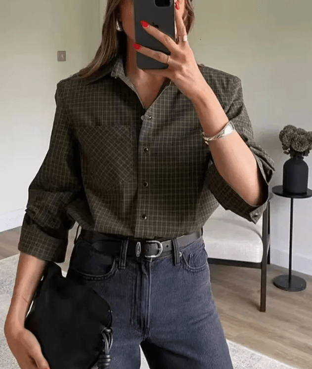 Monica Green Plaid Long Sleeve Top