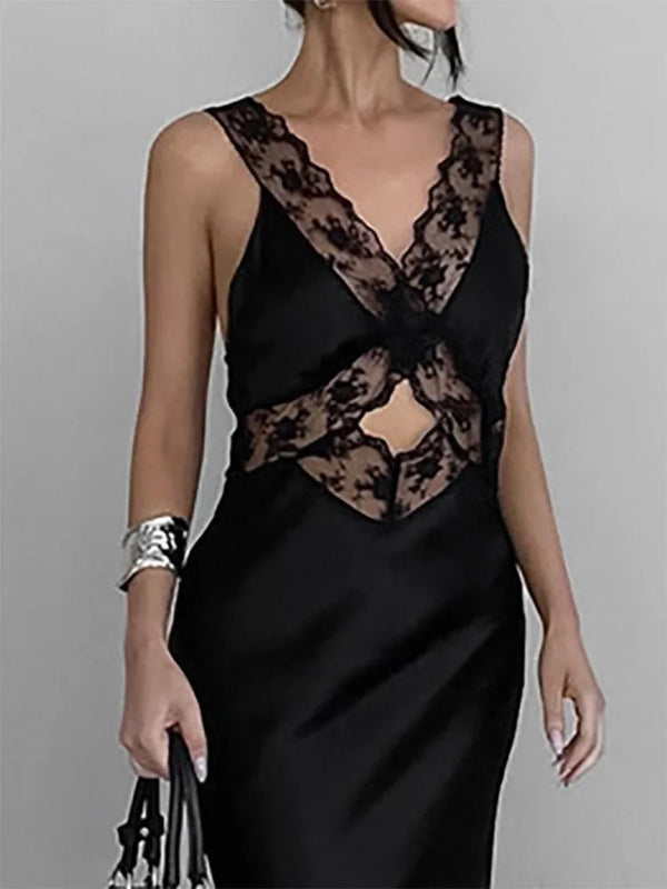 Nadia Spitzen-Maxikleid mit tiefem V-Ausschnitt