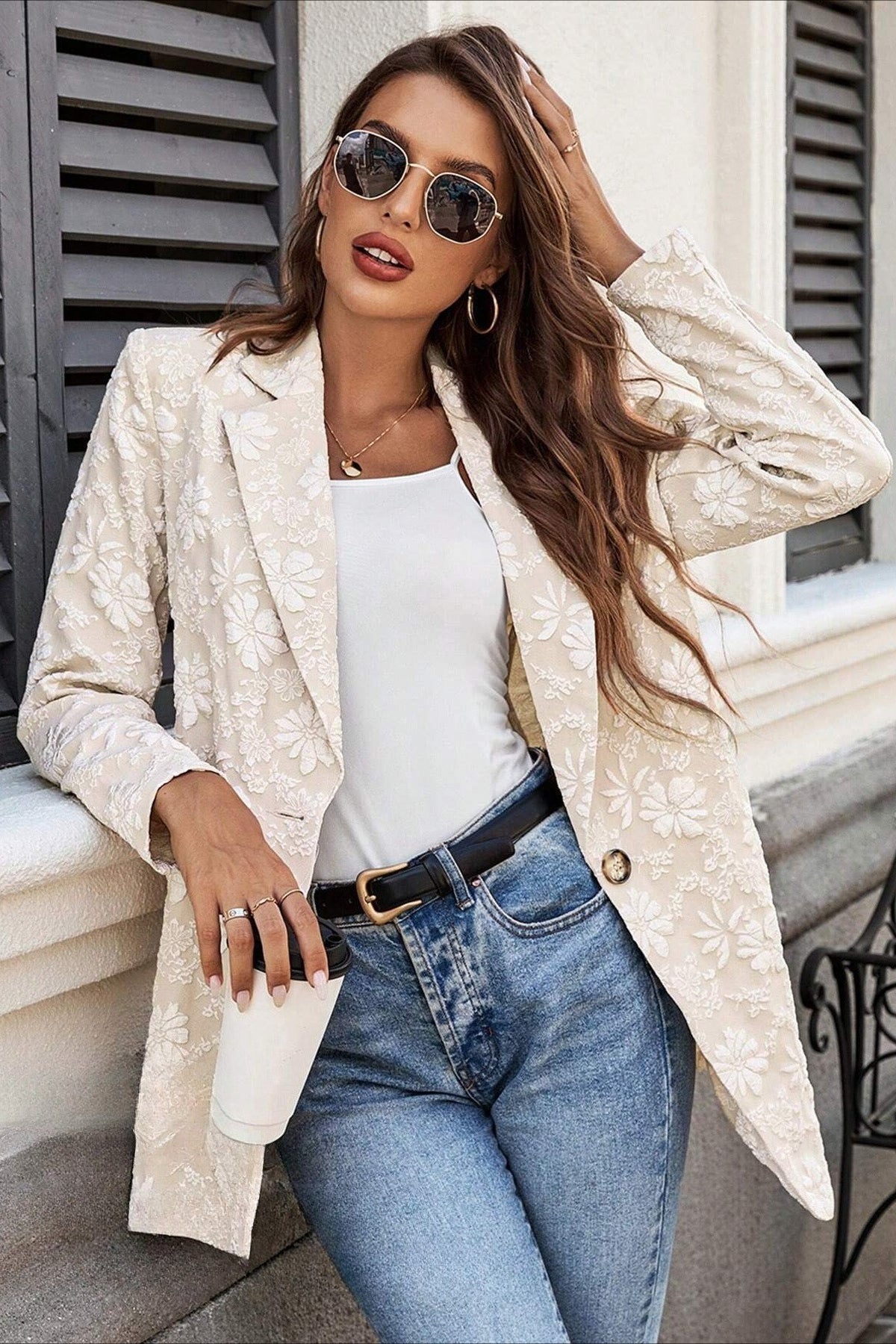 Nadia Jacquard-Blazer mit einem Knopf